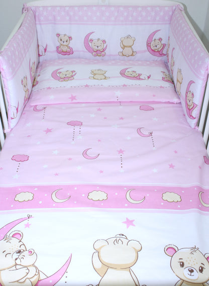 Baby Bettset -Bärchen in Rosa - 5-11 teilig mit Vollstoff Himmel