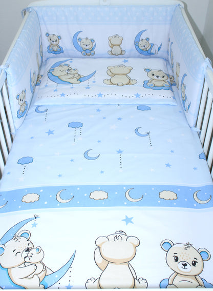 Baby Bettset -Bärchen in Blau - 5-11 teilig mit Chiffon Himmel