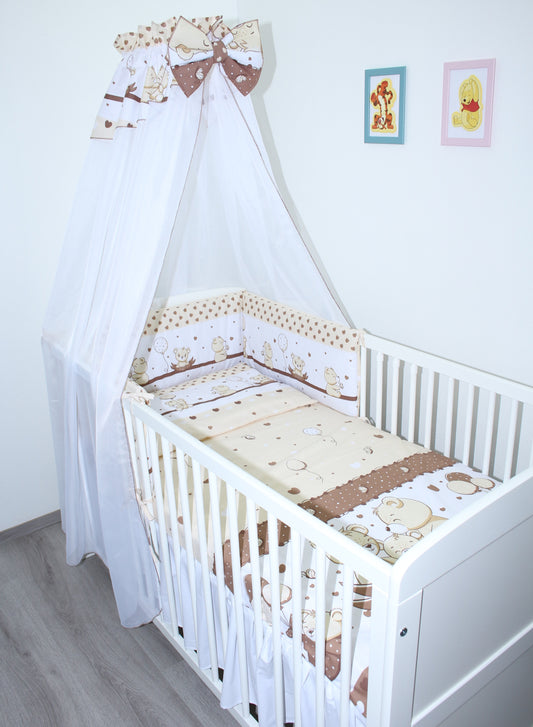 Baby Bettset -Sweet Bärchen in Braun - 5-11 teilig mit Chiffon Himmel