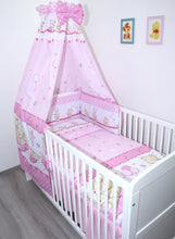 Lade das Bild in den Galerie-Viewer, Baby Bettset -Sweet Bärchen in Rosa - 5-11 teilig mit Vollstoff Himmel
