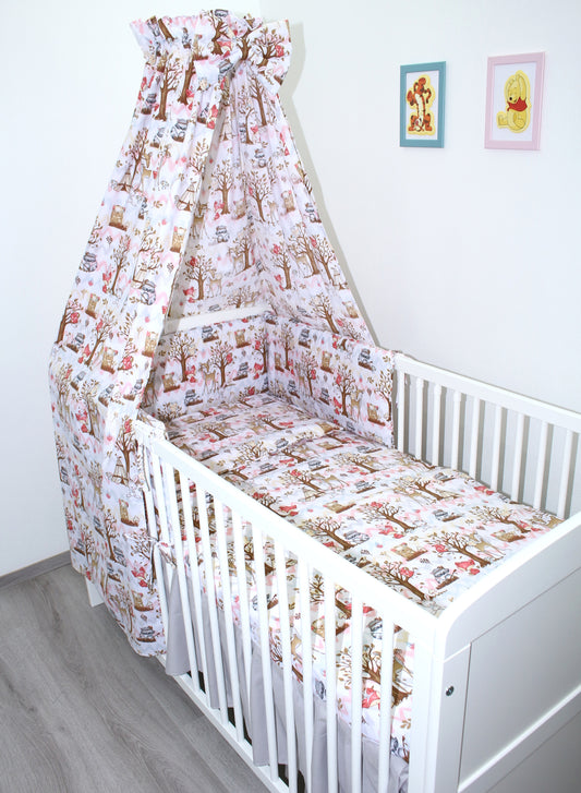 Baby Bettset - Waldfreunde - 5-9 teilig mit Vollstoff Himmel