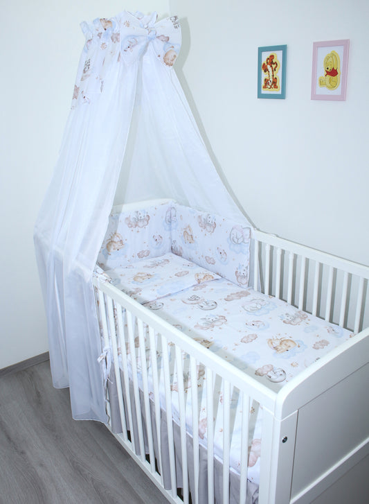 Baby Bettset -Wolken - 5-11 teilig mit Chiffon Himmel
