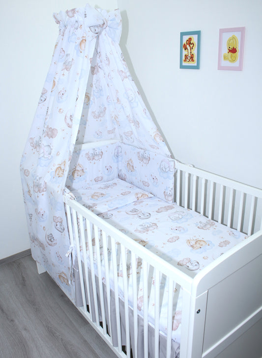 Baby Bettset - Wolken - 5-9 teilig mit Vollstoff Himmel