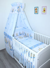 Lade das Bild in den Galerie-Viewer, Baby Bettset -Bärchen in Blau - 5-11 teilig mit Vollstoff Himmel
