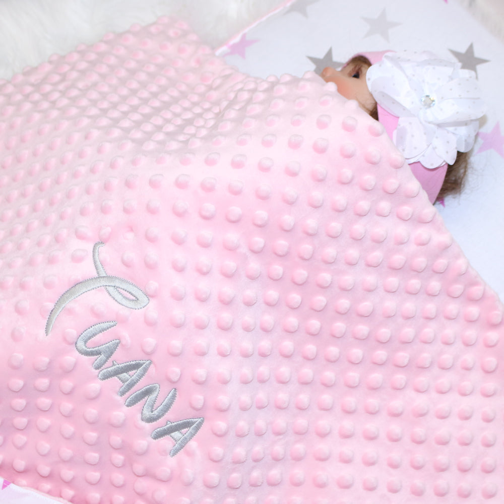 Minky Set mit Namen - Star Rosa + Rosa - Bettwäsche Kuscheldecke + Kissen