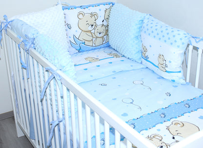 Baby Bettset mit Kissen Nestchen -Bärchen in Blau - 5-8 teilig mit Vollstoff Himmel