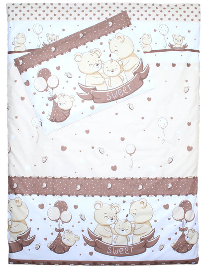 3-6 tlg Baby Kinder Bettset Baby Bettwäsche Bettdecke Kissen - Sweet Bärchen Braun
