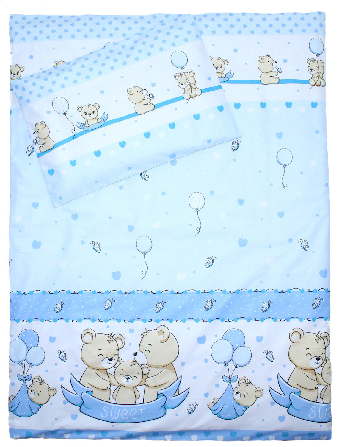 Baby Bettset -Sweet Bärchen in Blau - 5-9 teilig mit Vollstoff Himmel