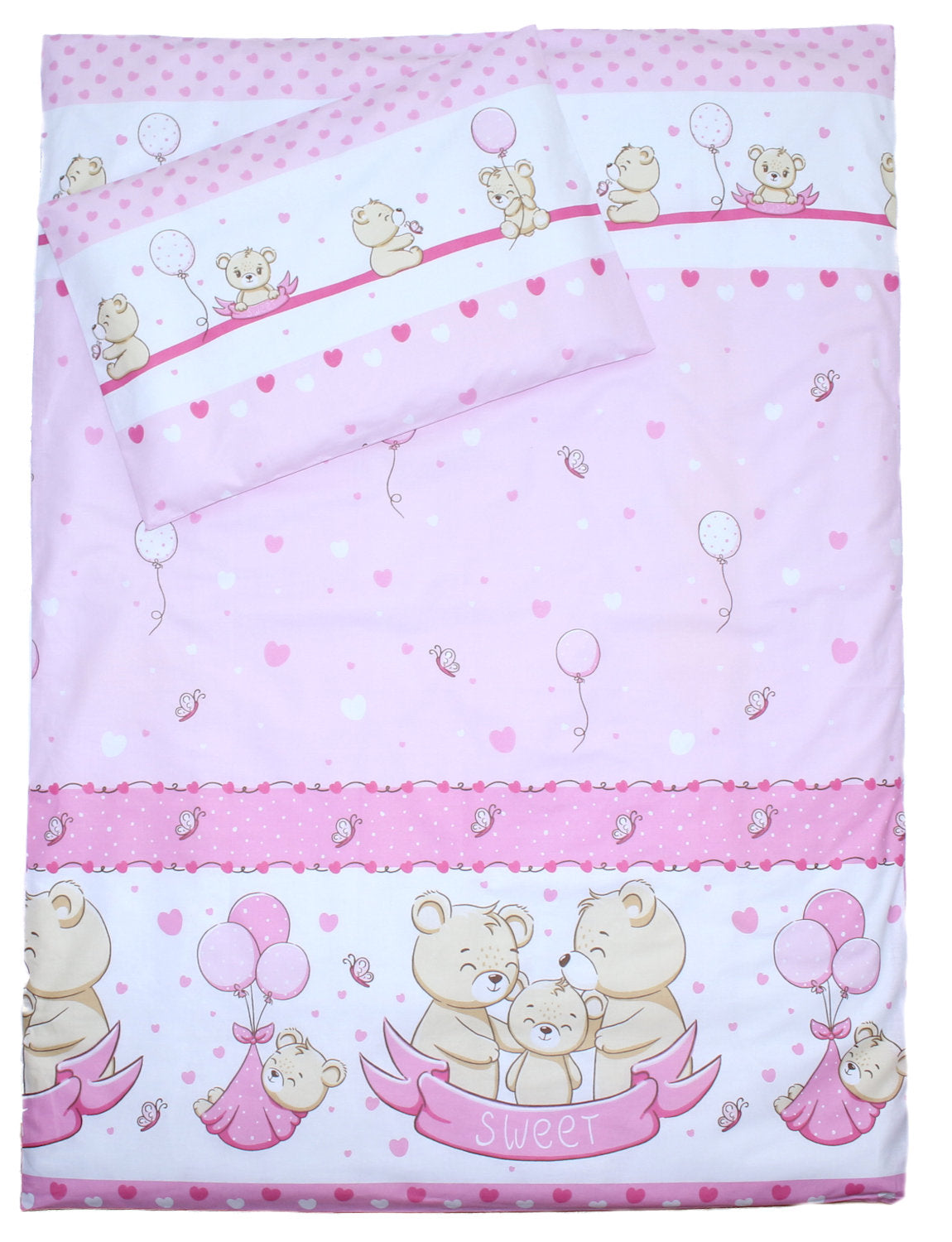 Baby Bettset mit Kissen Nestchen - SWEET Bärchen in Rosa - 5-8 teilig mit Vollstoff Himmel