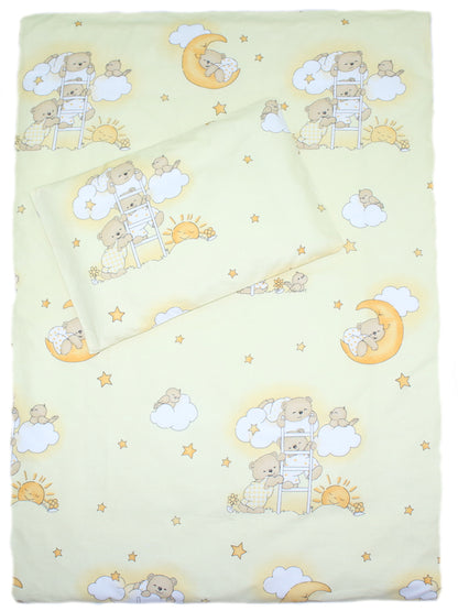 3-6 tlg Baby Kinder Bettset Baby Bettwäsche Bettdecke Kissen - Bärchen auf Leitern-Gelb