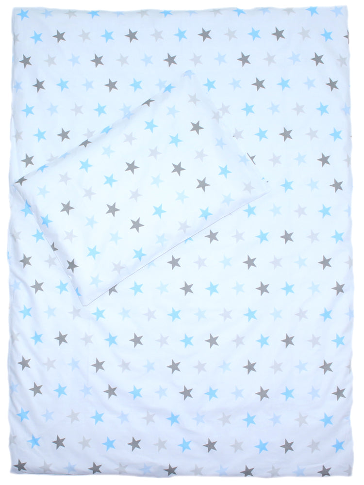 3-6 tlg Baby Kinder Bettset Baby Bettwäsche Bettdecke Kissen -Star Blau