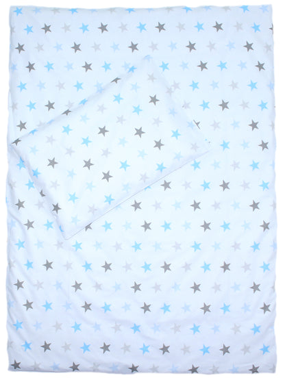 3-6 tlg Baby Kinder Bettset Baby Bettwäsche Bettdecke Kissen -Star Blau