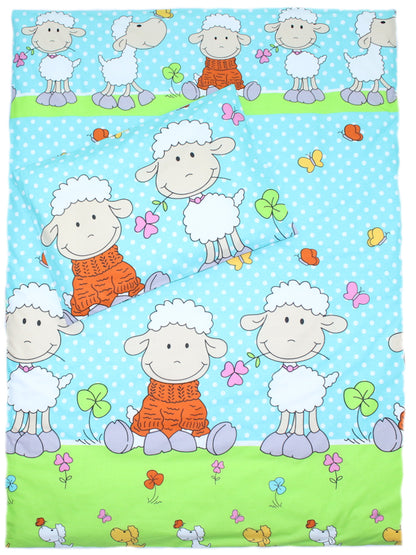 3-6 tlg Baby Kinder Bettset Baby Bettwäsche Bettdecke Kissen -Schaf Türkis
