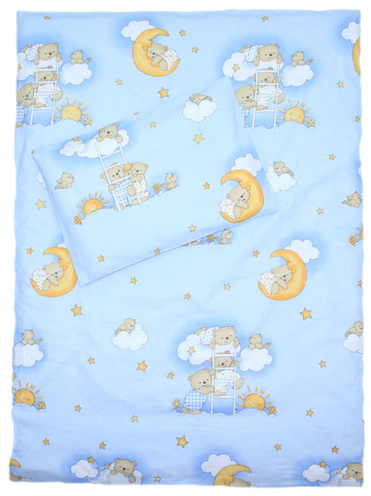 3-6 tlg Baby Kinder Bettset Baby Bettwäsche Bettdecke Kissen -Bärchen auf Leitern Blau