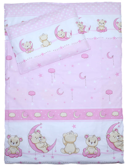 Baby Bettset -Bärchen in Rosa - 5-11 teilig mit Vollstoff Himmel