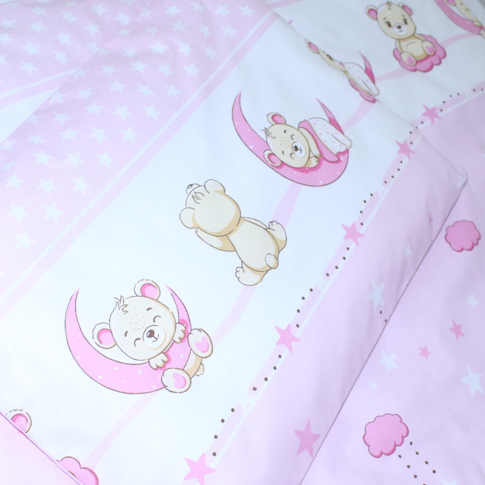 Baby Bettset -Bärchen in Rosa - 5-11 teilig mit Vollstoff Himmel