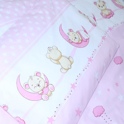 Baby Bettset -Bärchen Rosa 5-11 teilig mit Vollstoff Himmel