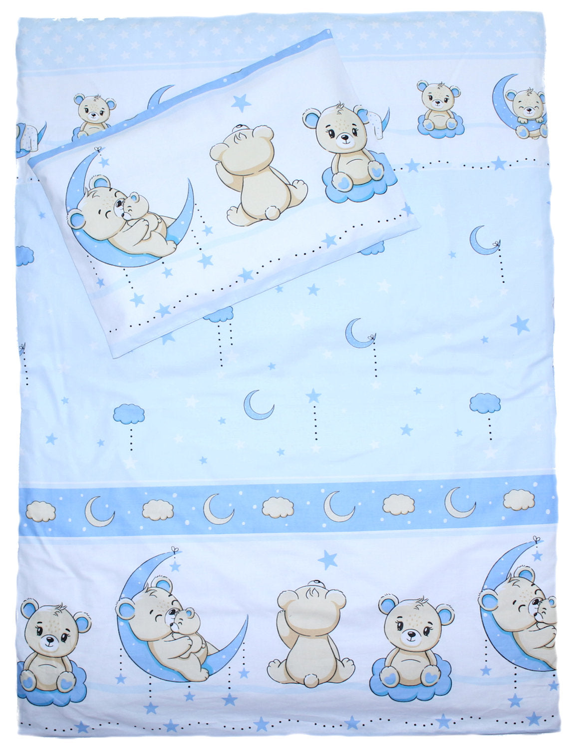 Baby Bettset -Bärchen in Blau - 5-11 teilig mit Chiffon Himmel