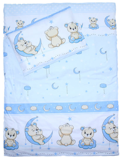 Baby Bettset -Bärchen in Blau - 5-11 teilig mit Chiffon Himmel