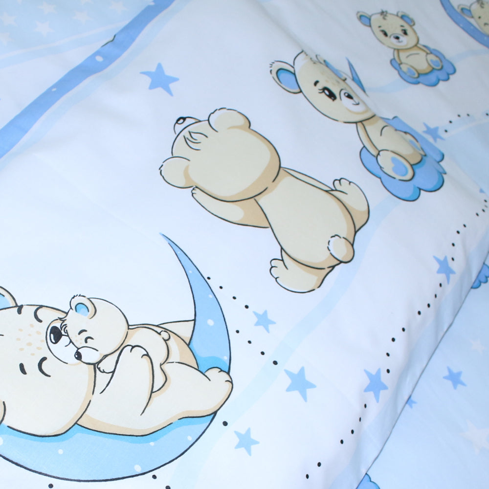 Baby Bettset -Bärchen in Blau - 5-11 teilig mit Chiffon Himmel