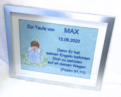 Geschenk zur Taufe mit Namen mit 3D Bilderrahmen - Junge-1