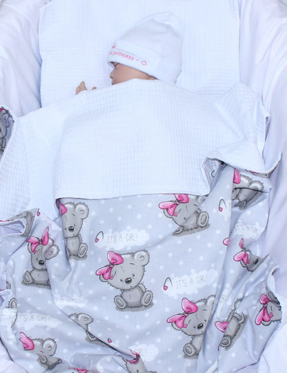 Baby Decke Waffelpiqué / Baumwolle Kuscheldecke - Girl + Weiß