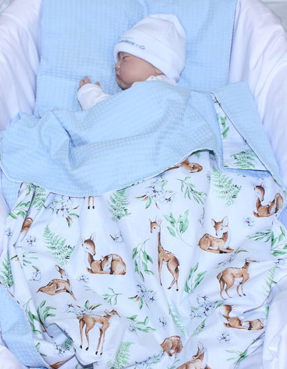 Baby Decke Waffelpiqué / Baumwolle Kuscheldecke - Reh + Blau