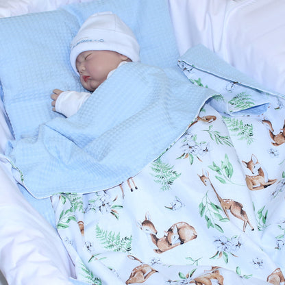 Baby Decke Waffelpiqué / Baumwolle Kuscheldecke - Reh + Blau
