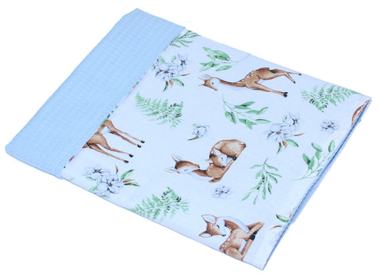 Baby Decke Waffelpiqué / Baumwolle Kuscheldecke - Reh + Blau