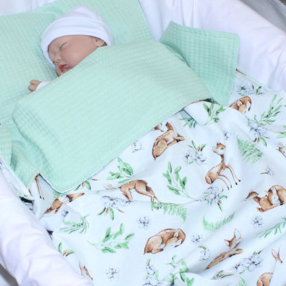 Baby Decke Waffelpiqué / Baumwolle Kuscheldecke - Reh + Minze