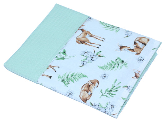 Baby Decke Waffelpiqué / Baumwolle Kuscheldecke - Reh + Minze