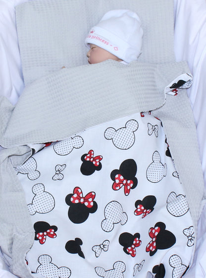 Baby Decke Waffelpiqué / Baumwolle Kuscheldecke - Minnie + Grau