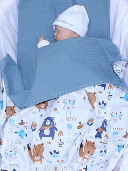 Baby Decke Waffelpiqué / Baumwolle Kuscheldecke - Waldtiere + Marine