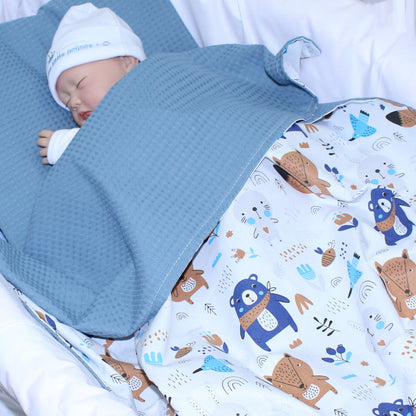 Baby Decke Waffelpiqué / Baumwolle Kuscheldecke - Waldtiere + Marine