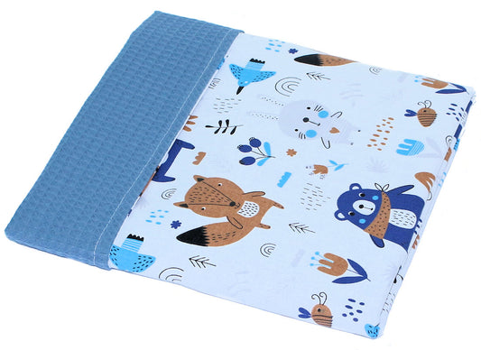 Baby Decke Waffelpiqué / Baumwolle Kuscheldecke - Waldtiere + Marine