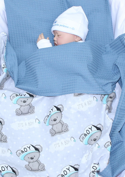 Baby Decke Waffelpiqué / Baumwolle Kuscheldecke - Boy + Marine