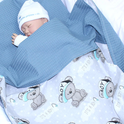 Baby Decke Waffelpiqué / Baumwolle Kuscheldecke - Boy + Marine