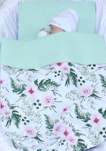 Baby Decke Waffelpiqué / Baumwolle Kuscheldecke - Flowers + Minze