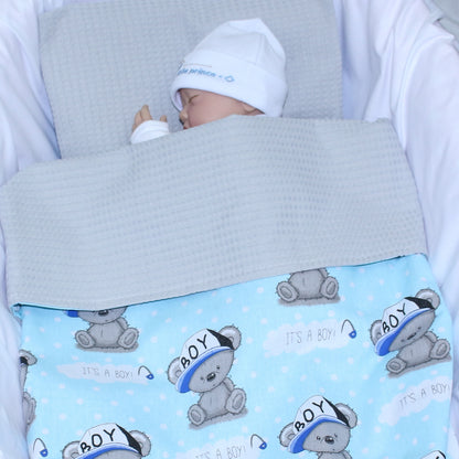 Baby Decke Waffelpiqué / Baumwolle Kuscheldecke - Boy - Blau + Grau