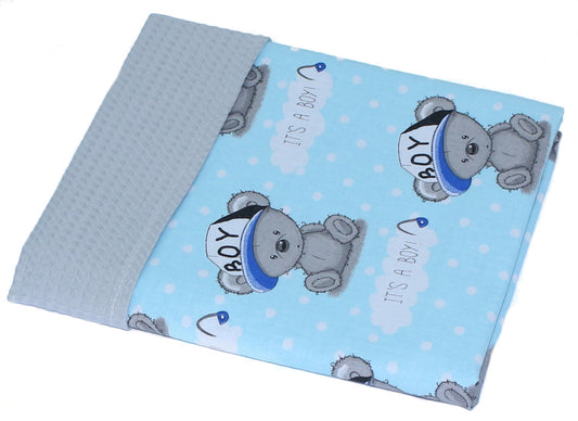 Baby Decke Waffelpiqué / Baumwolle Kuscheldecke - Boy - Blau + Grau