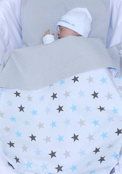 Baby Decke Waffelpiqué / Baumwolle Kuscheldecke - Star Blau + Grau