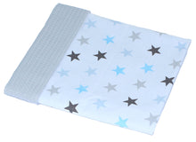 Lade das Bild in den Galerie-Viewer, Baby Decke Waffelpiqué / Baumwolle Kuscheldecke - Star Blau + Grau
