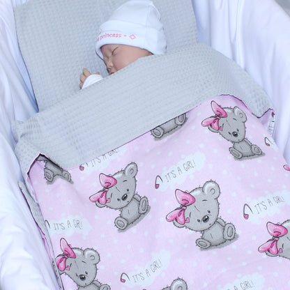 Baby Decke Waffelpiqué / Baumwolle Kuscheldecke - Girl Rosa + Grau