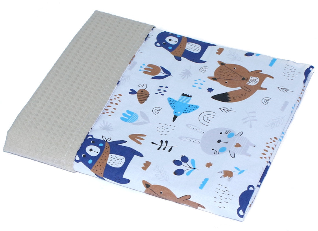 Baby Decke Waffelpiqué / Baumwolle Kuscheldecke - Waldtiere + Beige