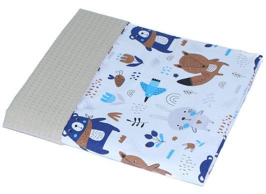 Baby Decke Waffelpiqué / Baumwolle Kuscheldecke - Waldtiere + Beige