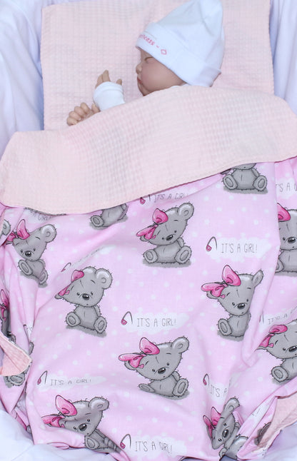 Baby Decke Waffelpiqué / Baumwolle Kuscheldecke - Girl - Rosa + Rosa