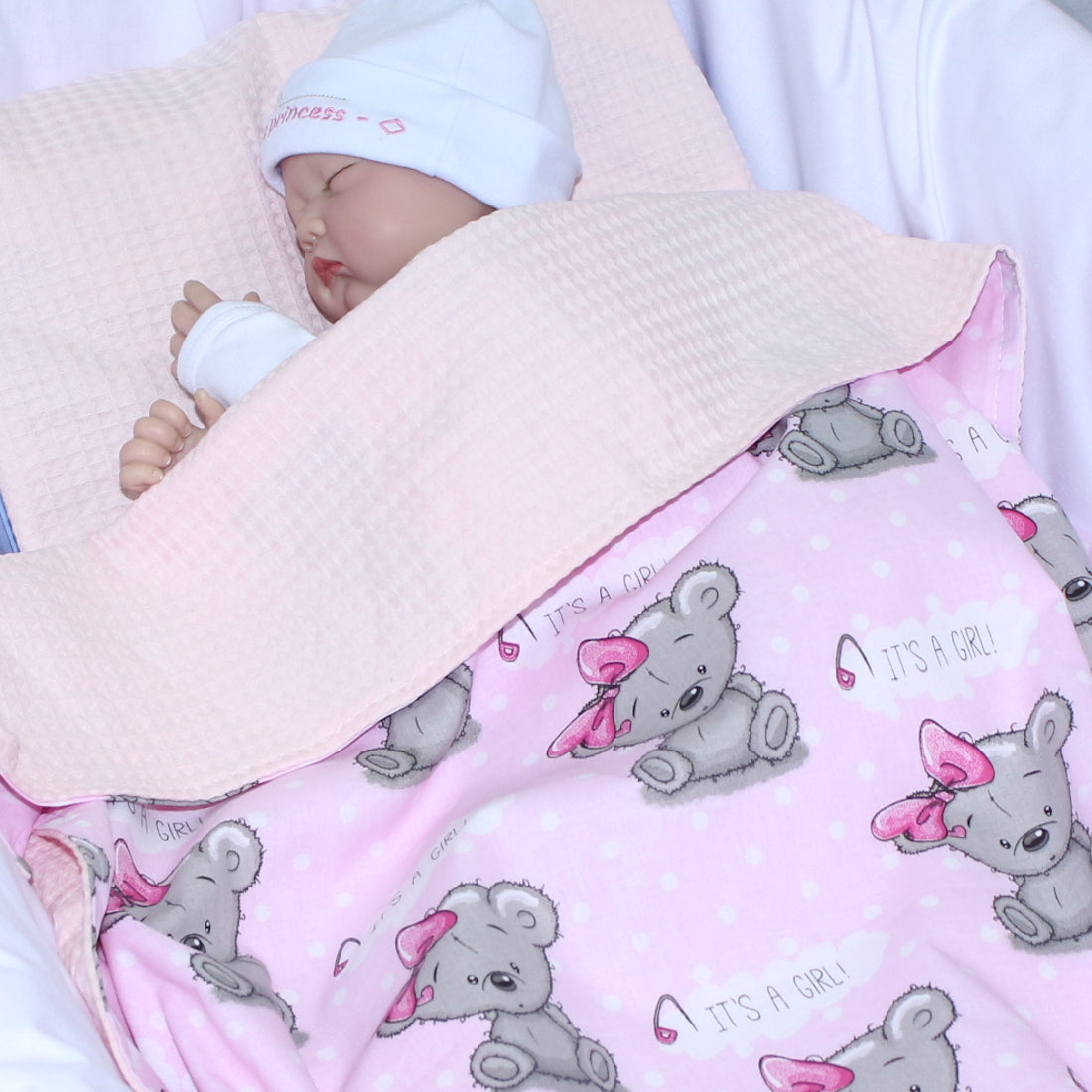 Baby Decke Waffelpiqué / Baumwolle Kuscheldecke - Girl - Rosa + Rosa