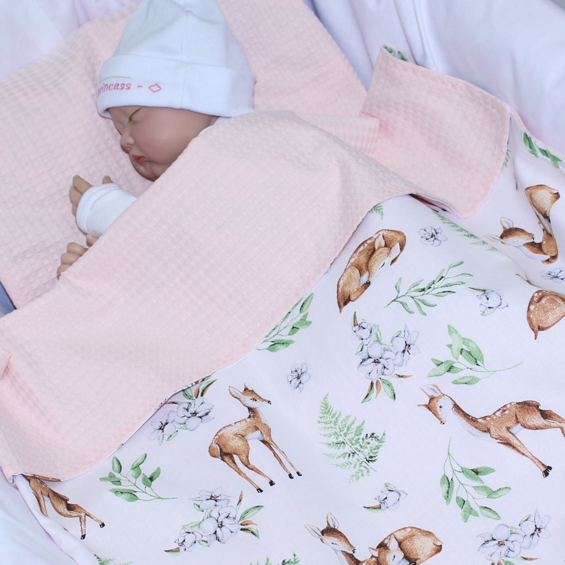 Baby Decke Waffelpiqué / Baumwolle Kuscheldecke - Reh + Rosa