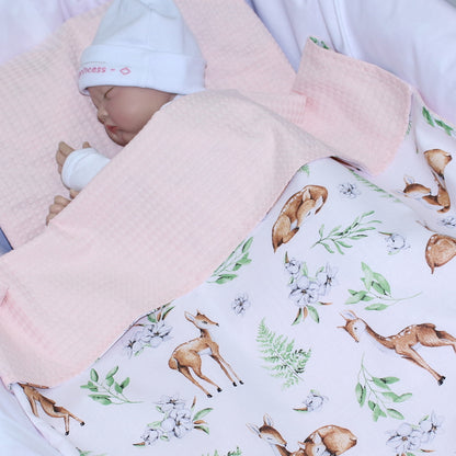Baby Decke Waffelpiqué / Baumwolle Kuscheldecke - Reh + Rosa