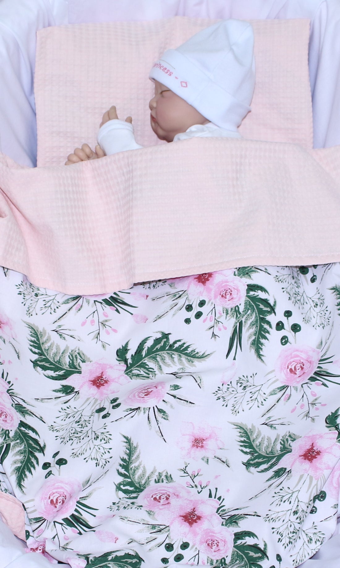 Baby Decke Waffelpiqué / Baumwolle Kuscheldecke - Flowers + Rosa